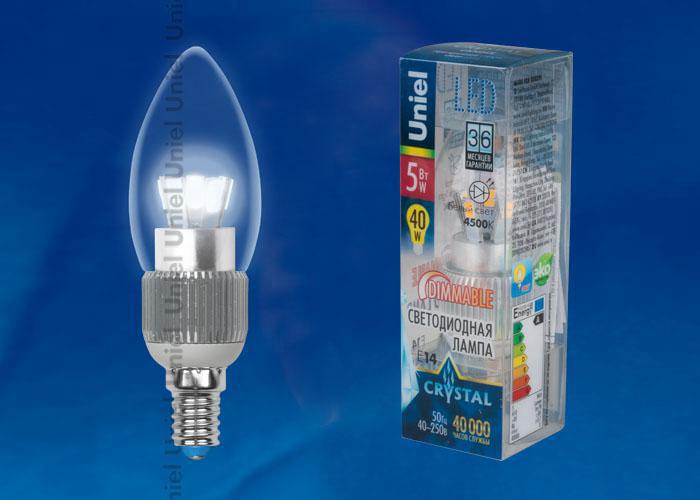 Лампа Uniel DIM LED-C37P-5W/NW/E14/CL ALC03SL
