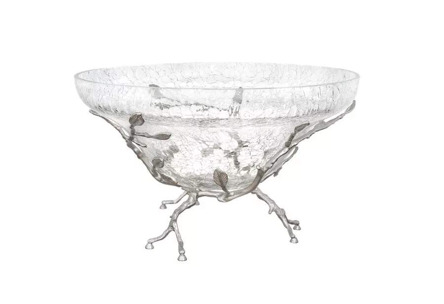 TAJ GLASS Белый обгез серебро Ваза д/фруктов с узким дном 32,5х32,5х19,5см 65003/62836/N0018L