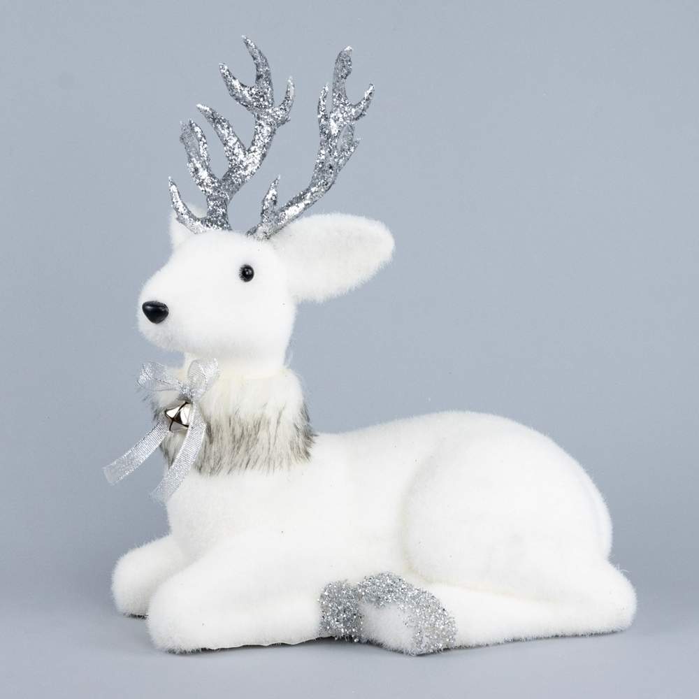 DECOLINE Фигурка Олень 24HYY5118 белый/серебро 35х28х16см (пенопласт/текстиль) 