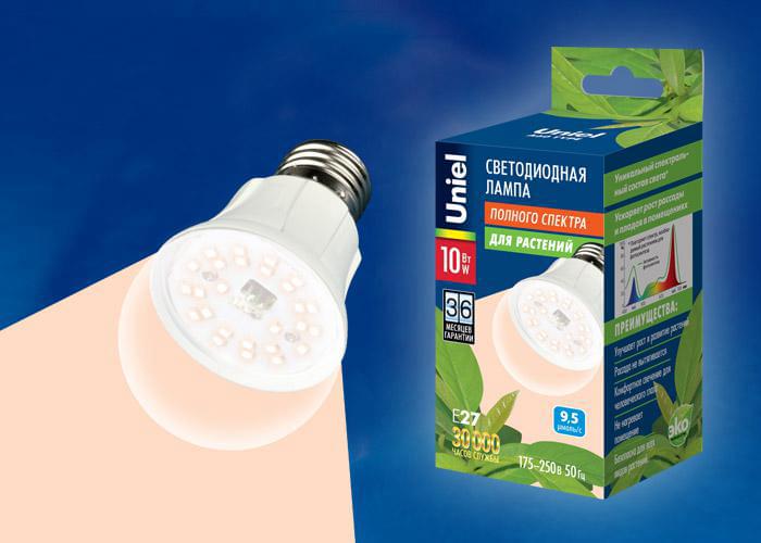 Лампа д/растений Uniel LED-A60-10W/SPFR/E27/CL PLP01WH  UL-00001820