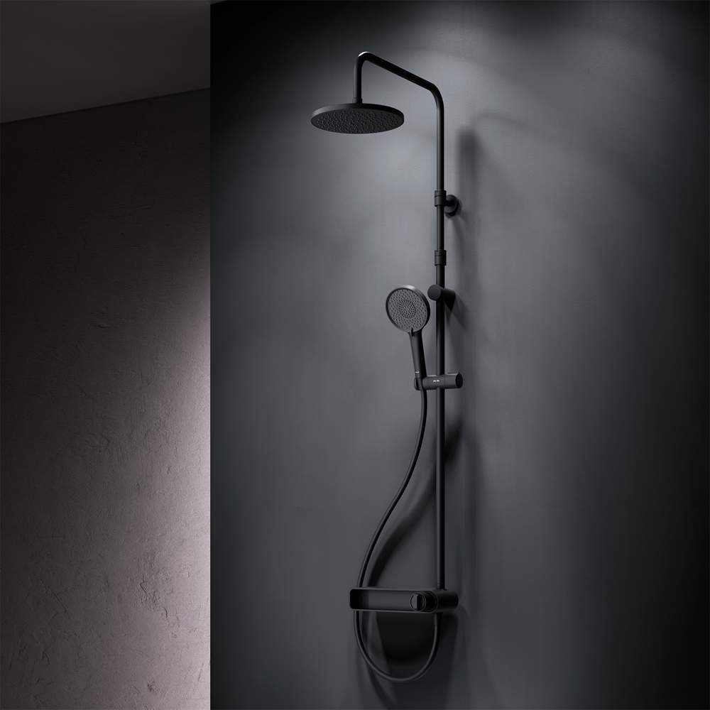 Душ.система  X-Joy  F0785A622 см-ль-полка верхн.душ 220мм, ручной душ черный