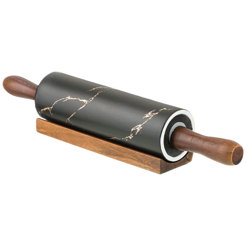 LEFARD Золотой мрамор BLACK Скалка 412-108 дер.руч на подставке 40.6*6.5*6.5см