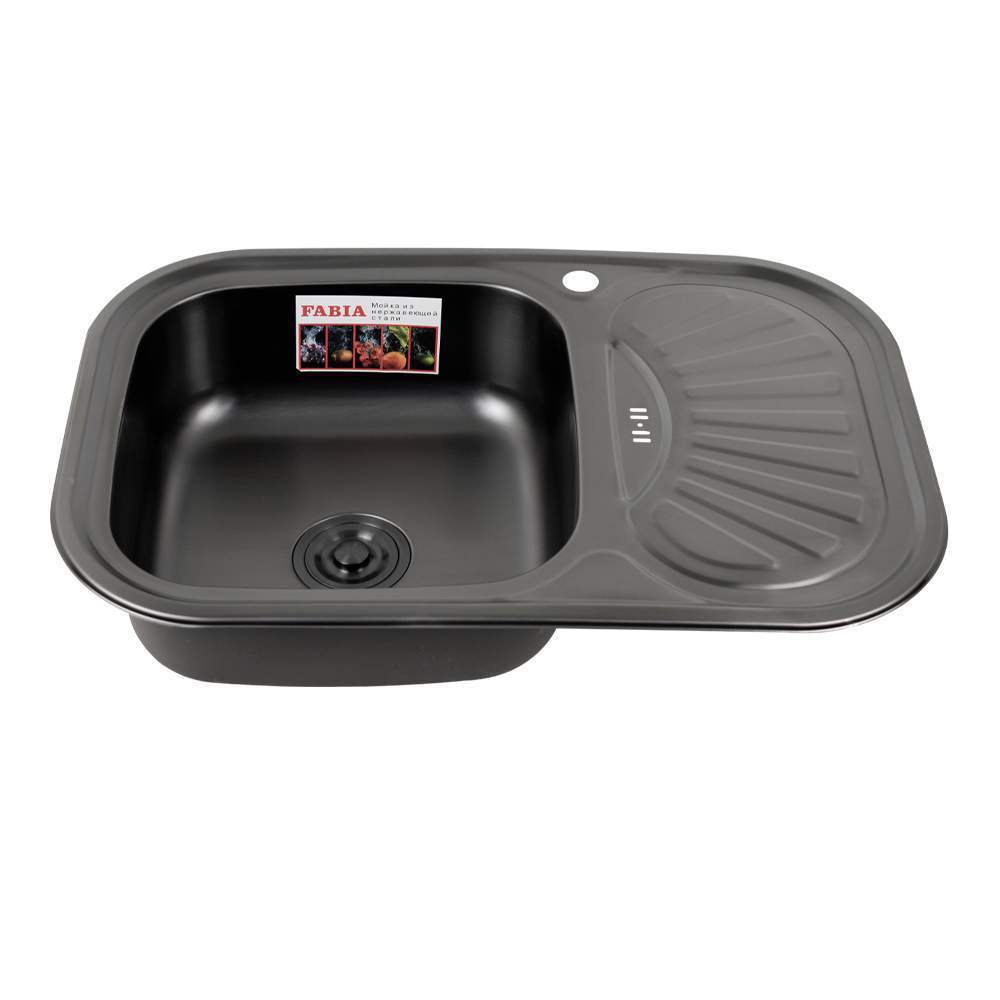 Мойка FABIA врезная 75х49см левая  ГРАФИТ, 0,8мм глубина 18см  9569