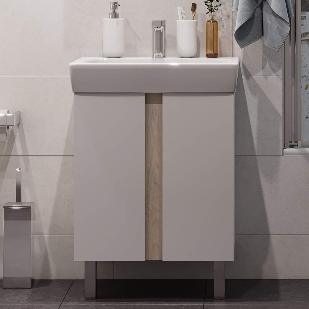 Тумба-ум. Кантри 60 + Раковина Нео 60 белый/дуб верона