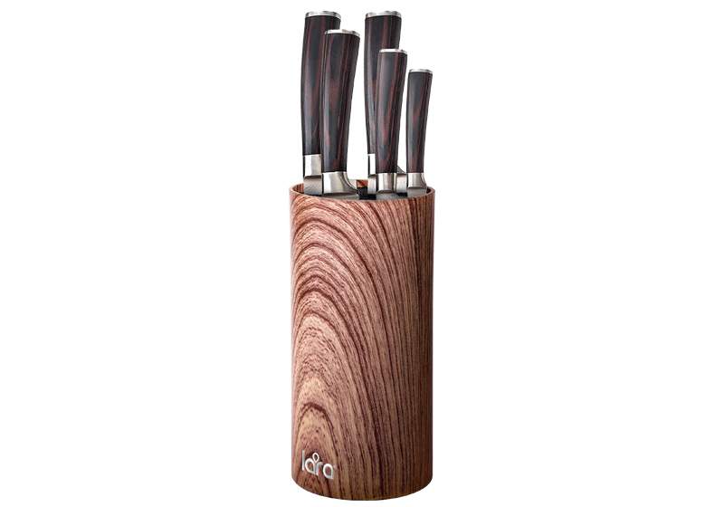 LARA Подставка для ножей LR05-103 Wood круглая Soft touch рисунок дерево